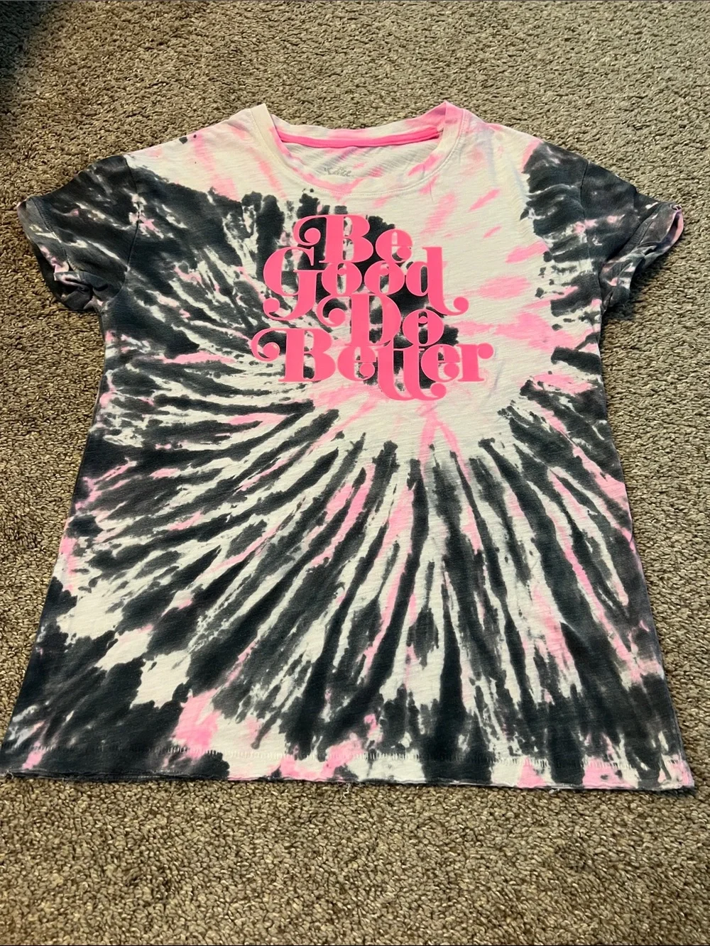 Justice Pink & Black Tie-Dye Tee with Positive Slogan